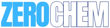 Bold blue ZERO CHEM lettering appears in a blocky logo against a dark background, matching the ZeroChem Las Vegas brand identity.